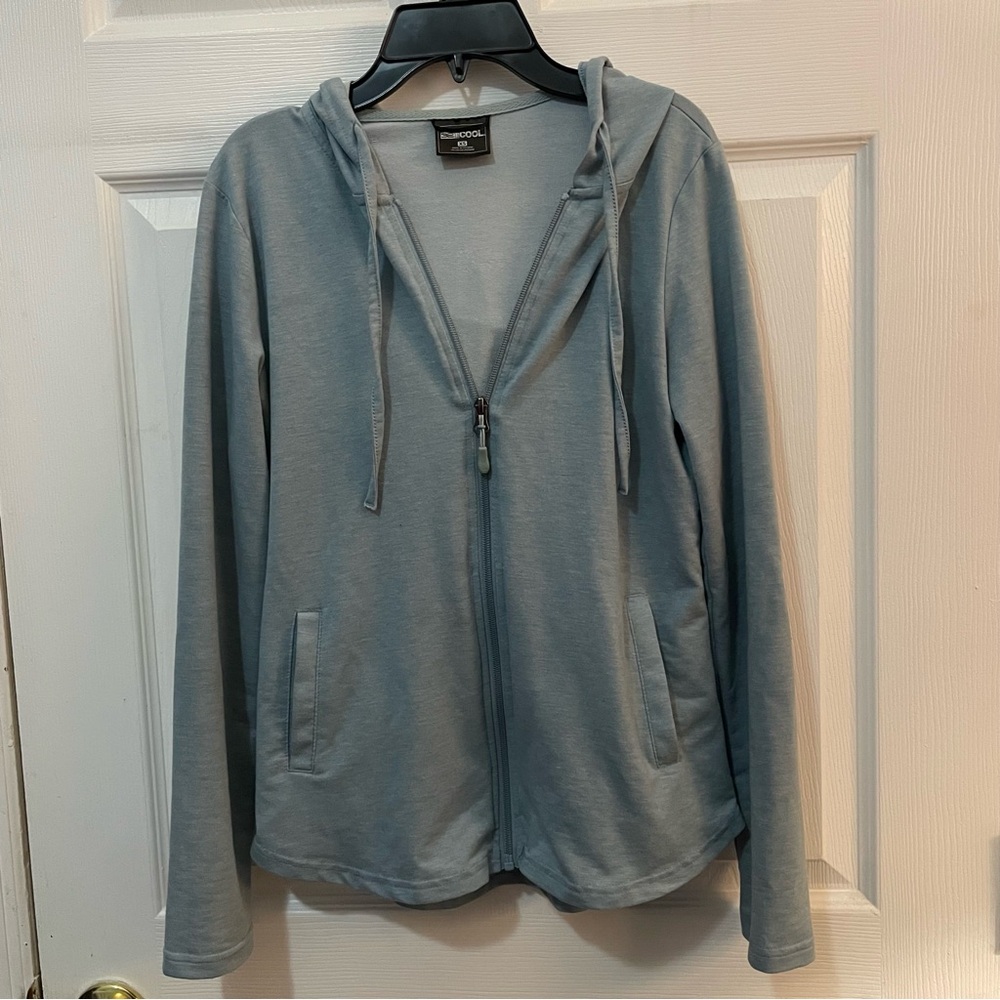 Light Blue Hooded Zip-Up Jacket